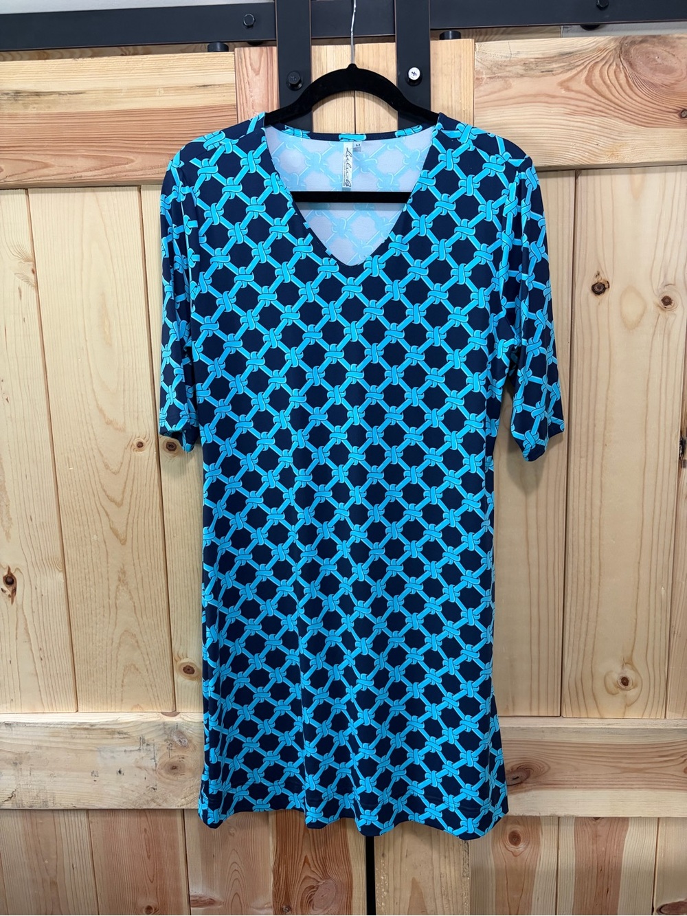 Lulu B 3/4 Sleeve Dress Navy/Turquoise Pattern Beach Casual Vacation Cruise